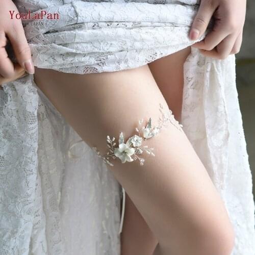 TOPQUEEN HT07-S Wedding Garter Rhinestone Crystal Beading white Sexy Garters for Women/Female/Bride Thigh Ring Bridal Leg Garter
