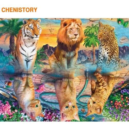 CHENISTORY Frame Animal Reflection DIY Painting By Numbers Abstract Modern Picture By Numbers Unique Gift For Home Decor 60x75cm