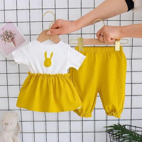 2pcs baby girl clothes summer short-sleeved suit cotton cartoon rabbit top + five-point pants casual sports suit girls clothes