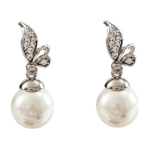 LANFLORA Trendy butterfly zircon women pearl earrings copper alloy earrings cheap factory bulk wholesale price earrings