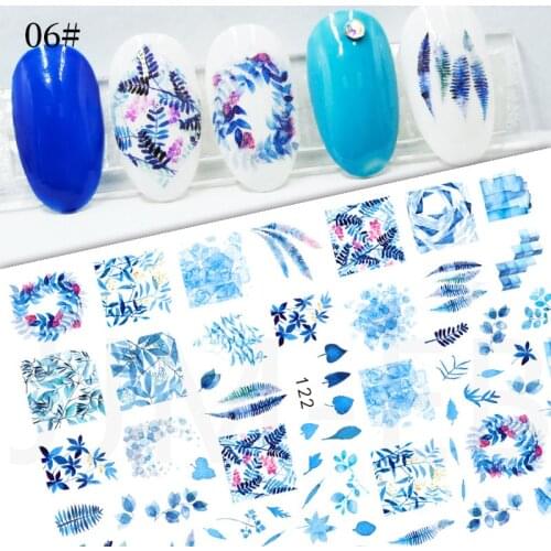 Summer Butterfly Flowers Leaf Nail Stickers Blue Black Decals Rose Hydrangea Nail Sliders For Manicures DIY Nail Decoration