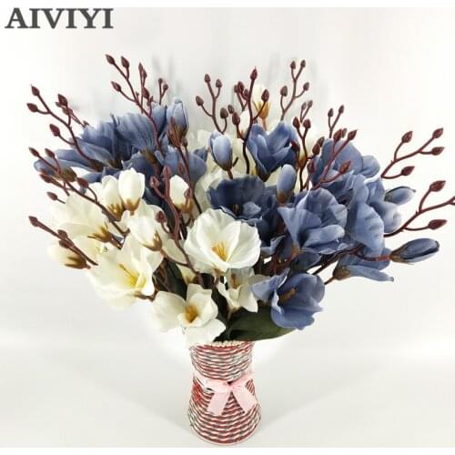 Foreign trade excellent product magnolia artificial flower bouquet wedding family table living room decoration DIY fake flower
