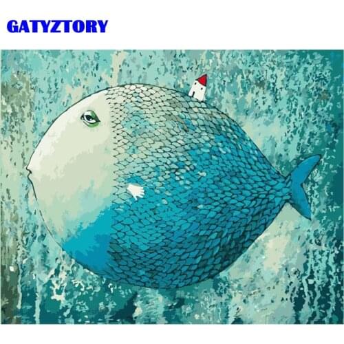 Frameless Fish House Animals DIY Painting By Numbers Modern Wall Art Home Decor Hand Painted Oil Painting For Home Artwork 40x50