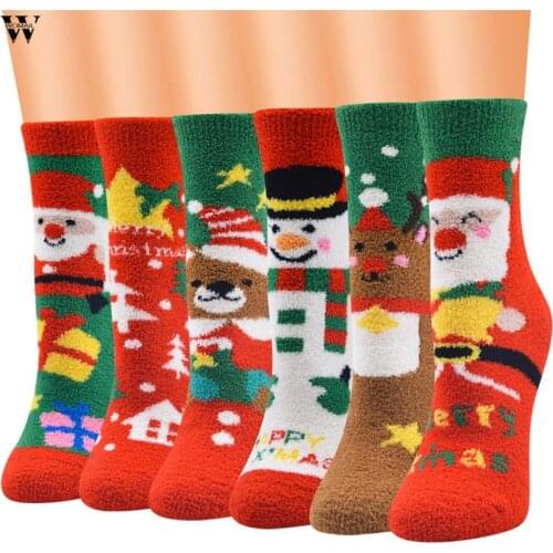 Sock Winter Warm Women Men Cute Christmas Thick Socks Santa Claus Cotton Coral Fleece Women Warm Fluffy Floor Sock Xmas Gift 6PC