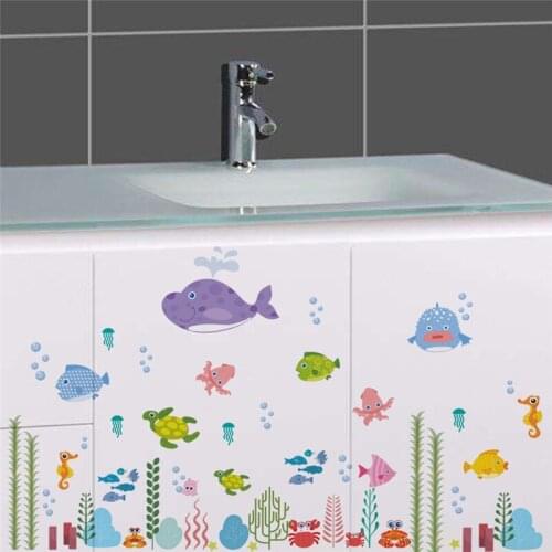 Underwater World Fish Bubble Starfish Star Nemo Wall Decals For Kids Rooms Bathroom Decor Cartoon Wall Decals Pvc Mural Art