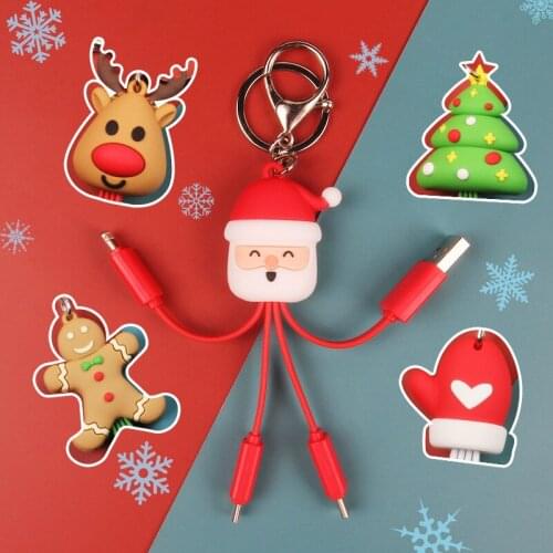 Christmas gift 4 in 1 data cable keychain charged usb Transfer Cable wire creative cartoon cute multi function Christmas gift