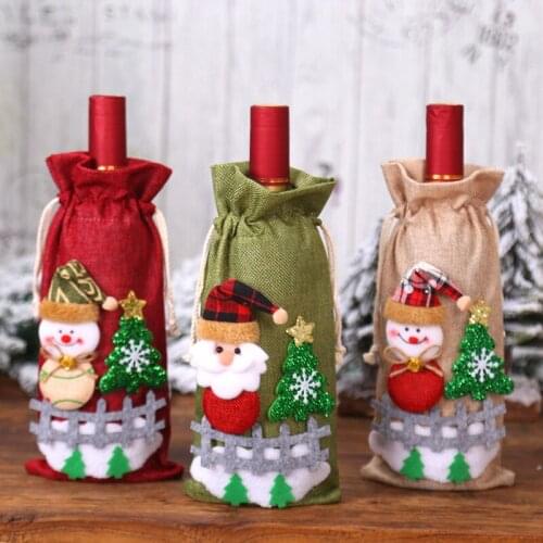 Santa Claus Christmas Gifts Bags Holders Wine Bottle Cover Snowman Stocking Gift Holder Xmas Navidad Decor New Year 2021 Gift