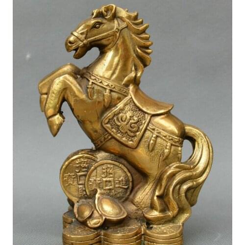 Collect Chinese FengShui old bronze horse yuanbao money wealth auspicious statue