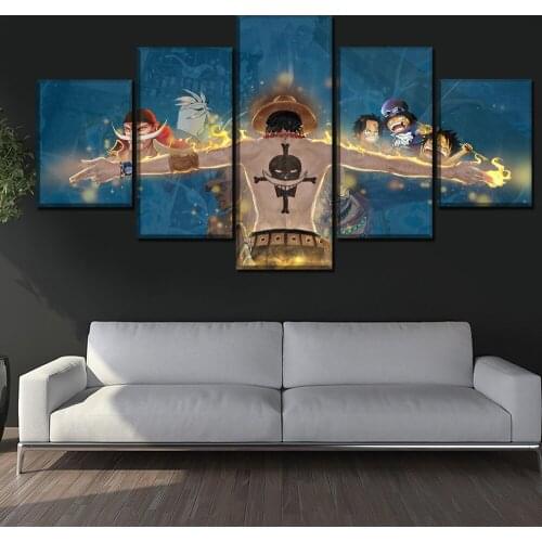 Modern Artwork Wall Art Home Decor Canvas Print Painting One Set Frame Or Unframed 5 Panel Anime One Piece Portgas D. Ace Poster