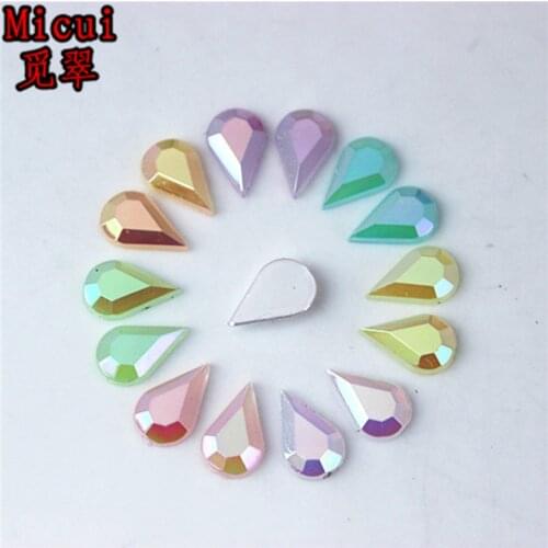 Micui 200pcs 4*6/5*8mm Jelly Color Drop Flat Back Acrylic Rhinestones Crystal Stones Non Sewing for Nail Art Clothes DIY MC757