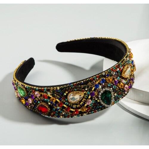 Rhinestone Luxury Baroque Headband Colorful Crystal Gemstone Handmade Hair Band Women Party Vintage Elegant Hair Accessories