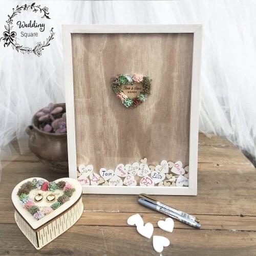 Wedding drop box Wedding Succulent Cactus Wrcath Personalised Guest book Frame Sign Book Wedding decoration wooden box