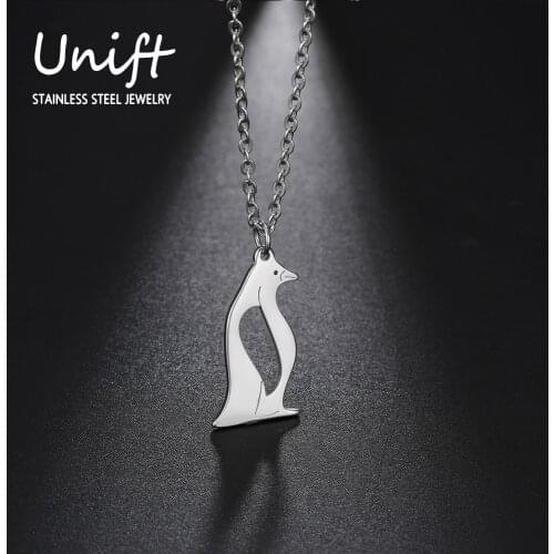 Unift Exquisite Antarctic Penguin Animal Necklace Pendant Women Charm Cute Accessories Hollow Stainless Steel Neck Jewelry Gifts
