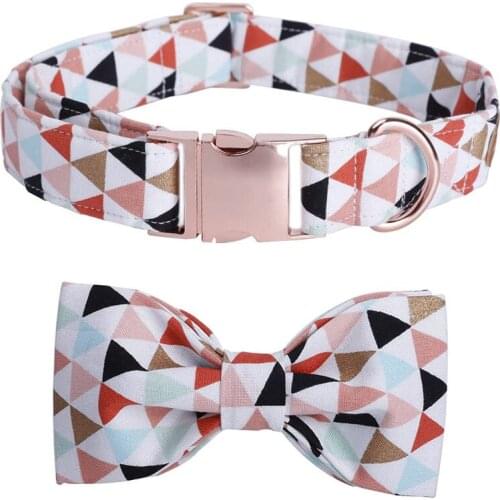 The little banners dog collar and leash set with bow tie personal custom adjustable pet pupply 100% cotton dog accessary