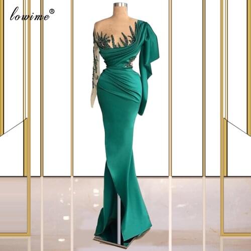Green Long Sleeves Celebrity Dresses 2021 Mermaid Beads Evening Dresses For Women Party Dubai Prom Dresses Robes De Cocktail