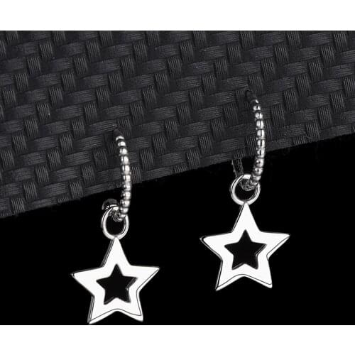925 Sterling Silver Long Paragraph Tassel Star Earrings Female Japan And South Korea Temperament Hundred Match Pentagram Jewelry