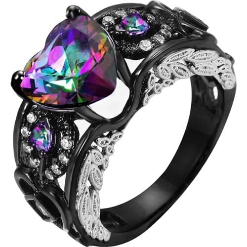 Black Angle Wings Heart Rings for Women Romantic Lovers Rings Wholesale Dropship Fashion Jewelry Cocktail Ring Vintage Fashion