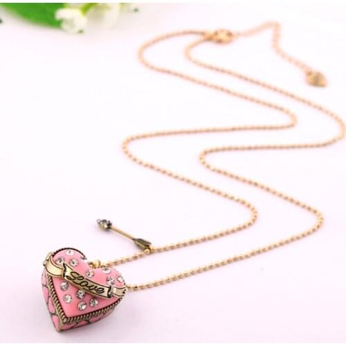 Love Heart Pendant Necklace Fashion Beautiful Alloy Pink Enamel Jewelry Gifts for Women Girls XIN-Shipping