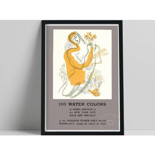 100 Water Colors Wpa Art Project Poster, Color Abstract Human Wall Painting, Dover Dvd Public Domain Prints, Vintage Wall Art