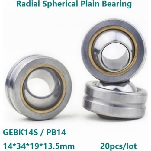20pcs/lot GEBK14S PB14 14×34×19×13.5mm Radial Spherical Plain Bearing Self-Lubrication for 14mm shaft 14*34*19*13.5 mm
