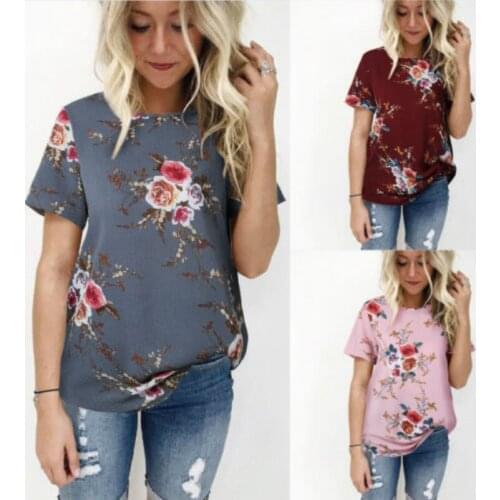 2018 US Summer Women Floral Tops Fashion Blouse Ladies Casual Short Sleeve Pullover For Female Shirt