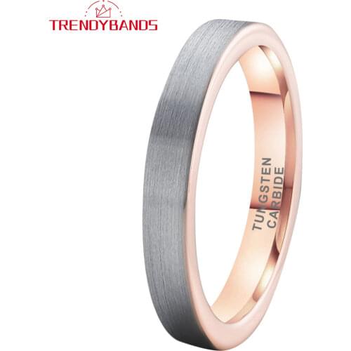4MM Womens Rose Gold Tungsten Carbide Engagement Rings Wedding Band Flat Brushed Finish Comfort Fit