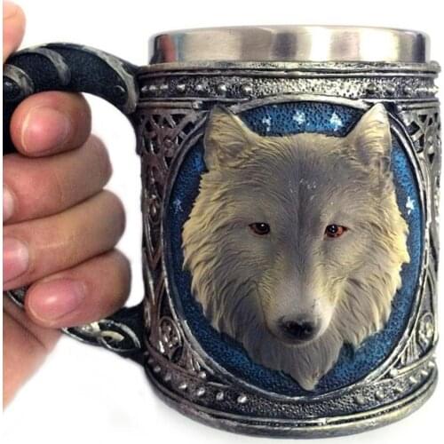 40%HOTWolf Head Stainless Steel Resin Beer Juice Milk Water Cup Home Office Coffee Mug