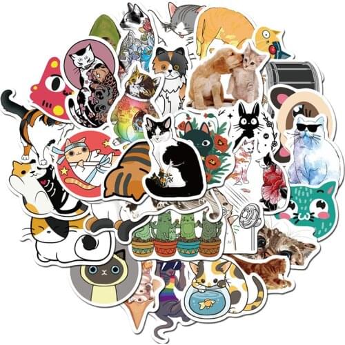 50 Pieces Cute Cats Animal Graffiti Sticker Mixed Style Decals For Suitcase Laptop Luggage Scooter Skateboard Computer Sticker