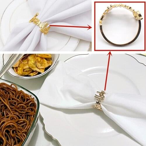 6Pcs New English letter Napkin Ring for Wedding Table Decoration Towel Dinner Buckle Holder Restaurant Family Tabletop Ornaments