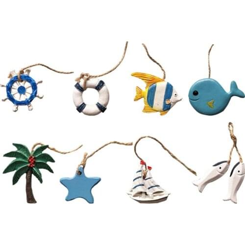 8PCS Mediterranean Home Hanging Decor Mini Fishing Net Accessory Decor Starfish Boat Anchor Life Buoy Small Marine Pendant
