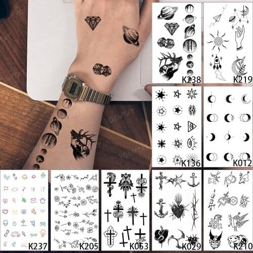9 pics Planet Deer Moon Cross Small Pattern Kids Multiple Fake Tatoo Body Art Flash Waterproof Temporary Tattoo Sticker Women