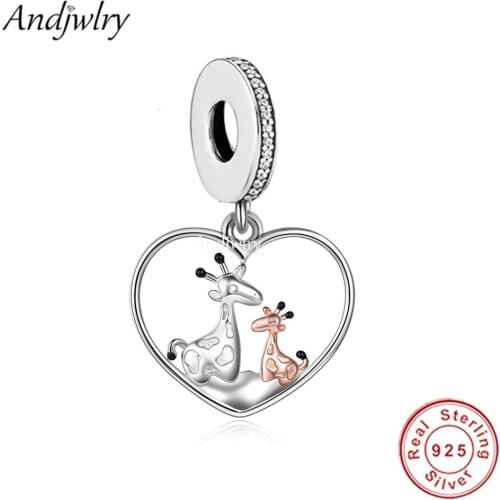925 Sterling Silver Mother And Baby Giraffe Dangle Charm Fit Original Pandora Bracelets Charms Pendant DIY Jewelry Berloque