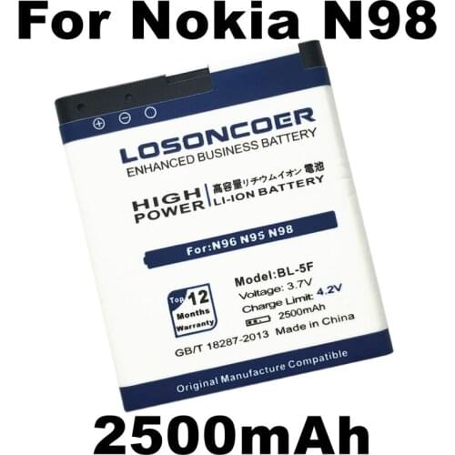 LOSONCOER 2500mAh BL-5F High Capacity Battery For Nokia N98 6290 N95 E65 N93i 6710N 6210 N96 6210S Battery