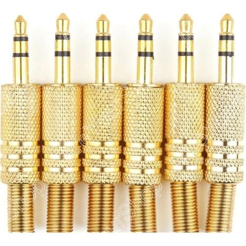 Areyourshop 6 Pcs Gold-Plated Stereo Male 1/8 3.5mm Jack Plug Audio Adapter Booted Headphone