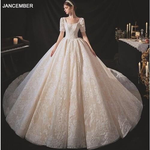ASN016 2021 Lace Wedding Dress O-neck Beading Ball Gown Simple Cheap Wedding Dresses Princess Vintage Vestido Noiva Praia