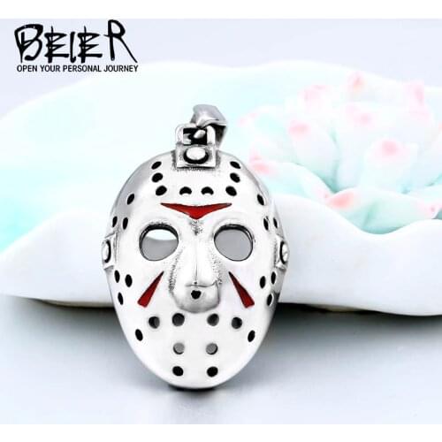 BEIER Stainless Steel Biker Jason Voorhees Hockey Halloween pendant necklace with red colour Antique Cool Jewelry BP8-362