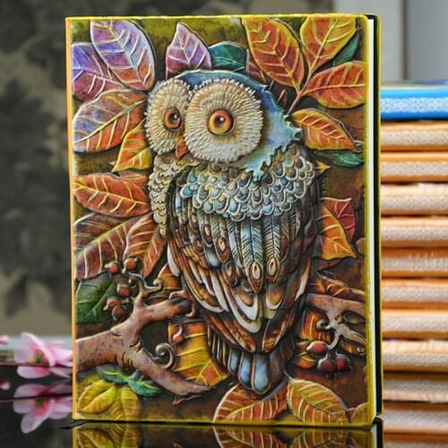Silver color Carving Owl stereoscopic magic Notebook Vintage Leather European style Hand-carved line pages thick Notepad Gift A5