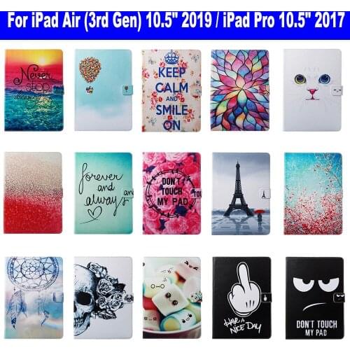 Stand Wallet Card Slot Case For Apple iPad Air 3rd Gen 10.5" 2019 iPad Pro 10.5" 2017 Cover Funda Tablet Owl Skull Pattern Shell