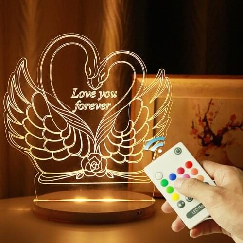 USB Charging Touch Remote Control Colorful Led Night Light Creative Bedroom Nightstand Holiday Gift 3D Cartoon Atmosphere Light