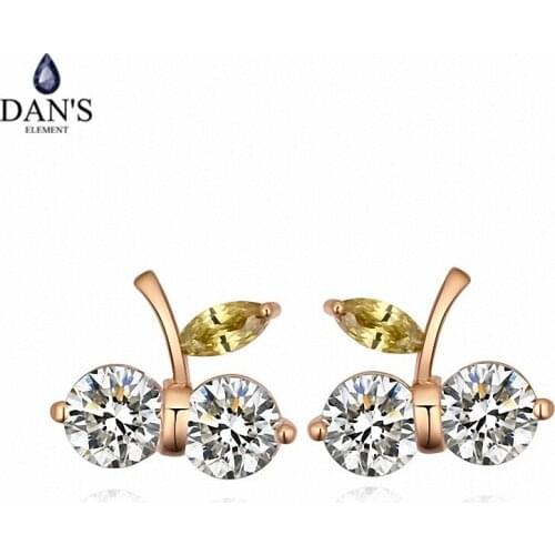 DANS ELEMENT New Sales AAA Zirconia Micro Inlays Champagne Gold Color Cherry Earrings For Women Valentines Gift 109034white