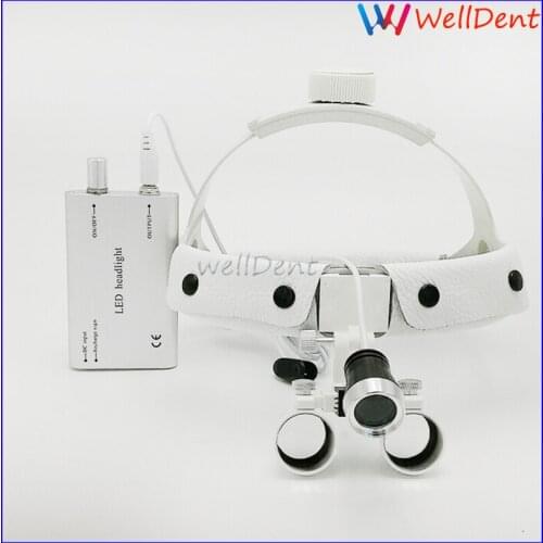 Dental Headband Loupe Headlight Surgical Binocular 3.5x420mm Leather Headband Loupe + Led Headlight White