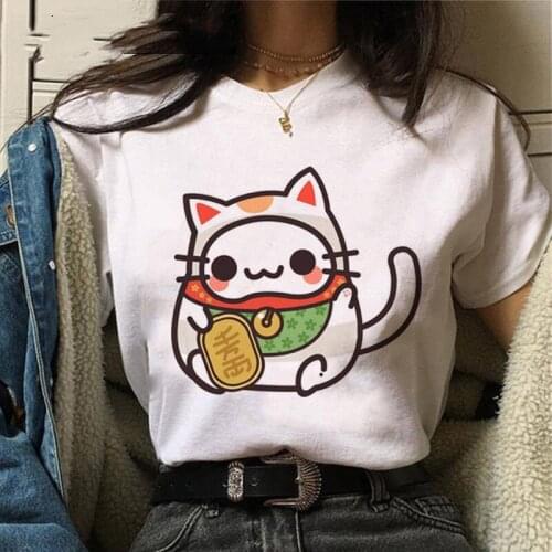 Japanese Cat T Shirt Women Clothes Summer Kawaii Tops Aesthetic Tshirt Ulzzang Casual Cartoon T-shirt Harajuku Female T-shirt