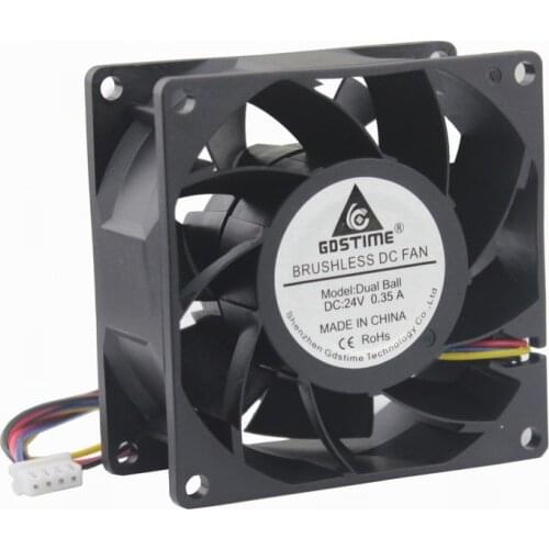Gdstime 5 Pieces 80x80x38mm Ball Bearing Computer Cooling Fan 24V PC Case CPU Radiator 80mm x 38mm DC Brushless Fan 4 Pin 8cm