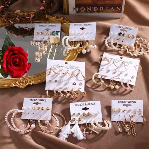 IFMIA Fashion Gold Hoop Earrings Set Women Pearl Hoop Earrings Oversize Metal Circle Punk Earring 2021 Female Fashion Jewelry