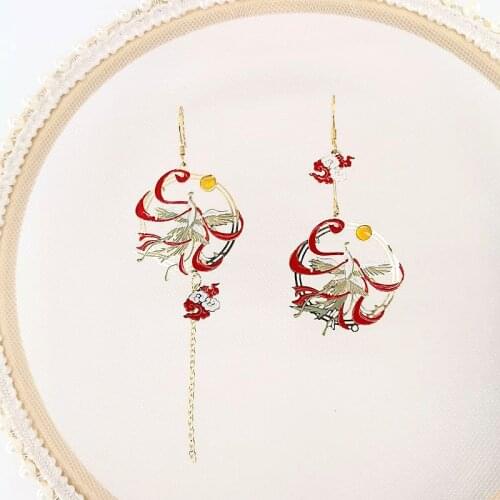 Chinese Antique Earrings Elegant Luxury Phoenix Bird Drop Earring Fashion Women Jewelry Good Gift Long Pendant Asymmetry Ears