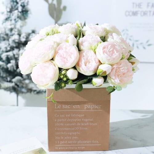 Beautiful Roses Artificial Peony Flowers Purple Silk Bouquet DIY Wedding Home Decoration Accessories Fake Flowers White Craft