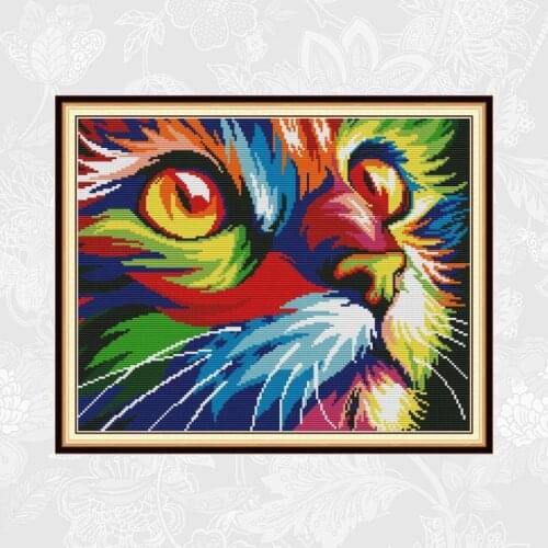 Colorful Cat Aida Cross Stitch Kits 11CT 14CT DIY Embroidery Thread Sets Counted Cross Stitch Home Decor Needlework Sets
