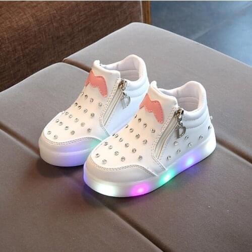 Size 21-30 Children Glowing Sneakers Kid Princess Bow for Girls LED Shoes Cute Baby Sneakers with Light Shoes Krasovki Luminous