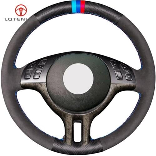 LQTENLEO Black Suede Leather Steering Wheel Cover for BMW 3 Series E46 2000-2006 5 Series E39 2000-2003 E53 X5 Z3 E36 2000-2002