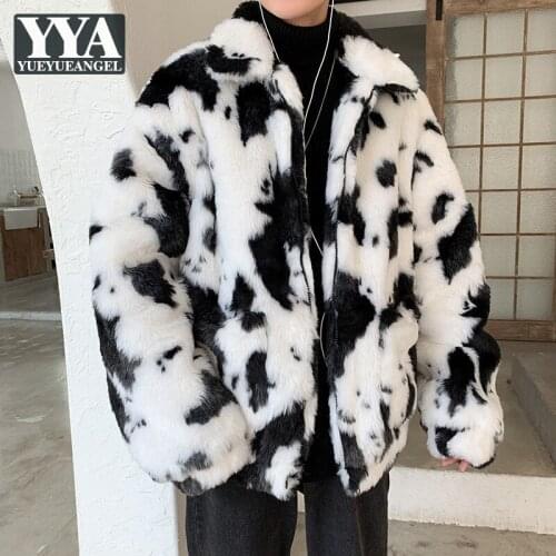 Fashion Mens Hip Hop Loose Fit Hairy Faux Fur Jacket Colors Mixed High Street Man Winter Artificial Fur Coat Outwear Overcoat